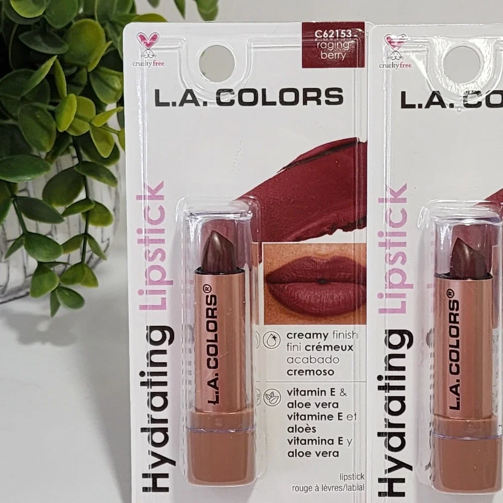 L.A. Colors Hydrating Lipstick Raging Berry Creamy Finish C62153 - Lot of 2